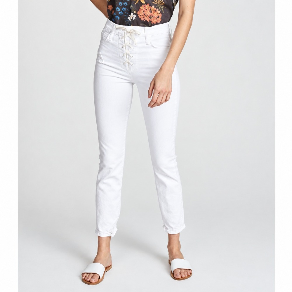 MOTHER Superior White Jeans Lace Up Dazzler Ankle Chew Slim Leg Sz 29 USA Made